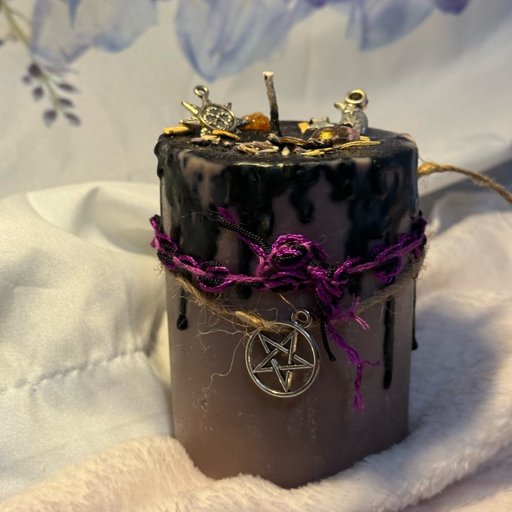 Purple and Black Charm Candle